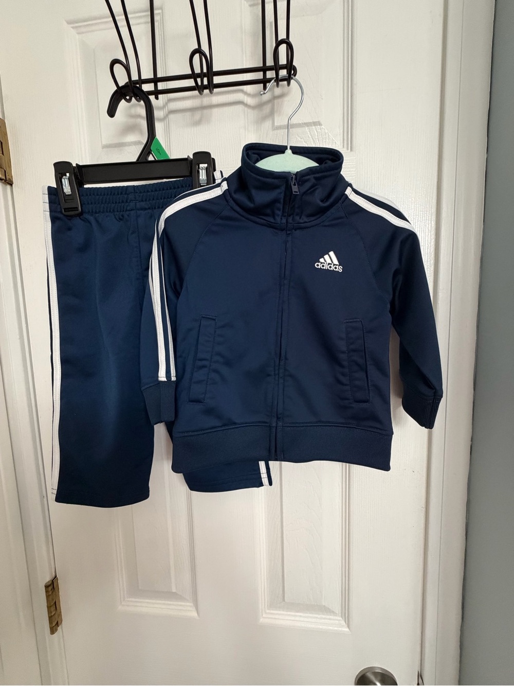 Adidas Navy Blue Track Suit with White Stripes - size 12M
